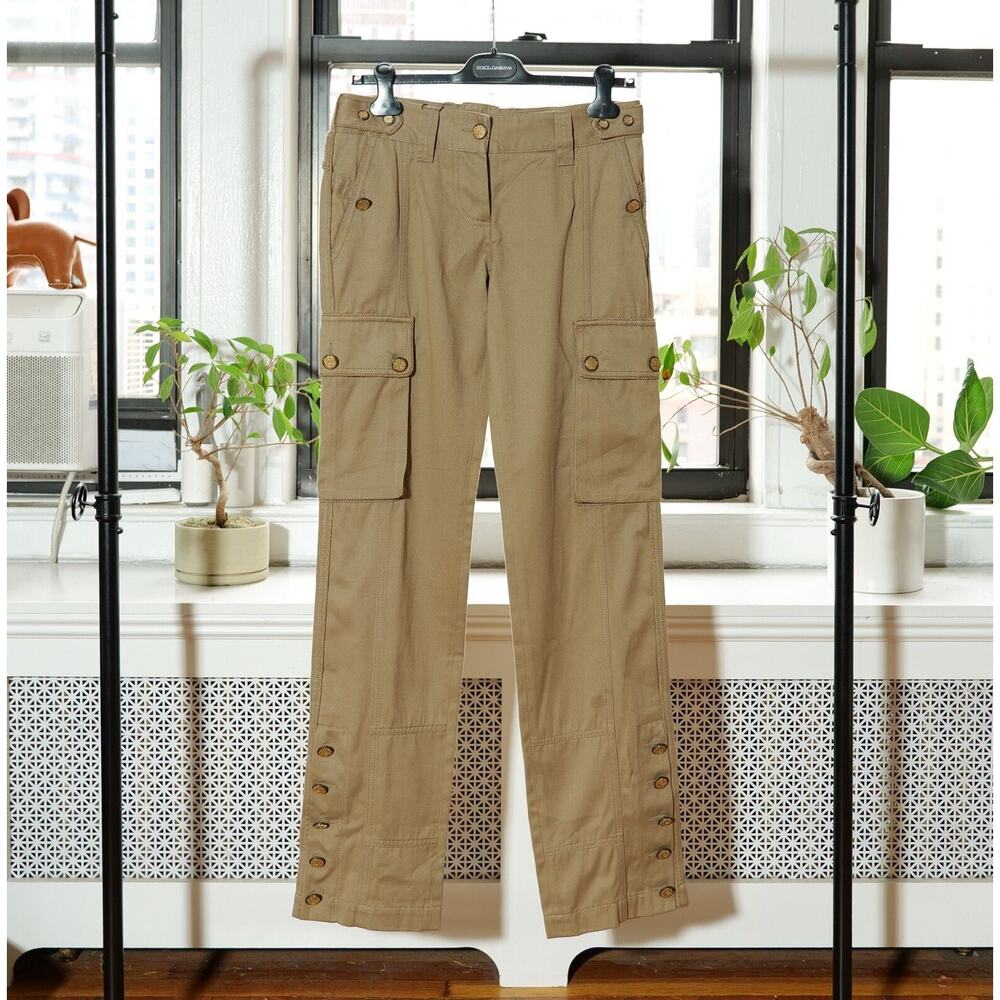 Dolce & Gabbana Vintage Brown Runway Gold Button Embellished Pants (Size IT40)